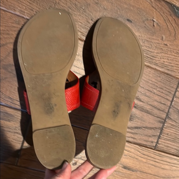 Tory Burch Red Thong Sandals with Tan Medallion - Picture 3 of 3